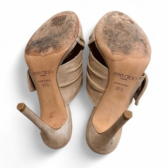 Jimmy Choo Vintage Metallic Champagne Suede Vintage Heels Size 37 & 1/2 - Picture 8 of 8